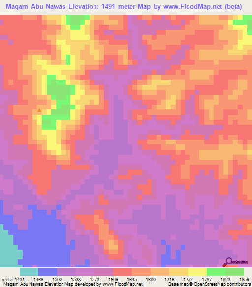 Maqam Abu Nawas,Yemen Elevation Map