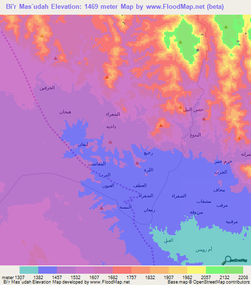 Bi'r Mas`udah,Yemen Elevation Map