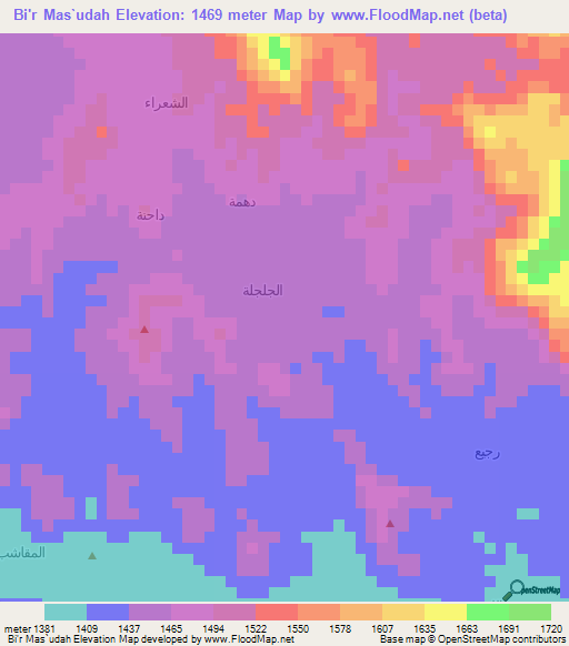 Bi'r Mas`udah,Yemen Elevation Map
