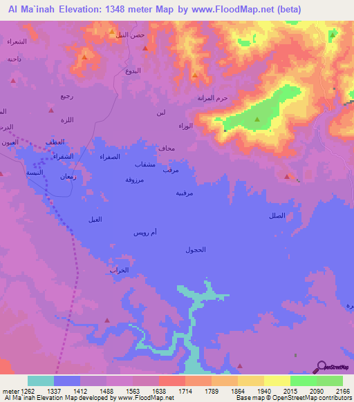 Al Ma`inah,Yemen Elevation Map