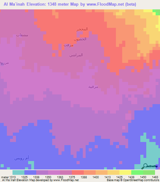 Al Ma`inah,Yemen Elevation Map