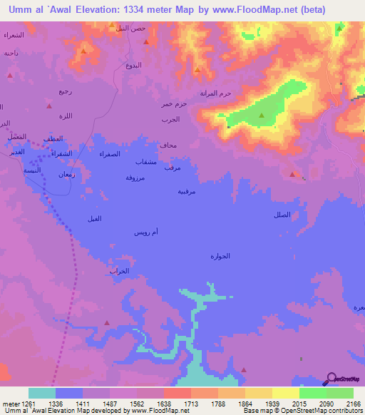 Umm al `Awal,Yemen Elevation Map