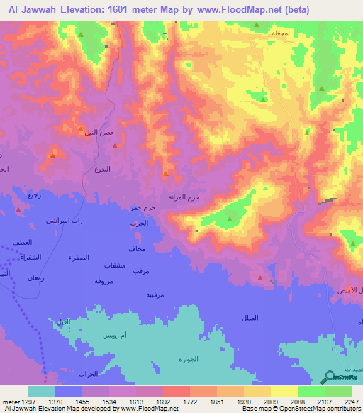 Al Jawwah,Yemen Elevation Map