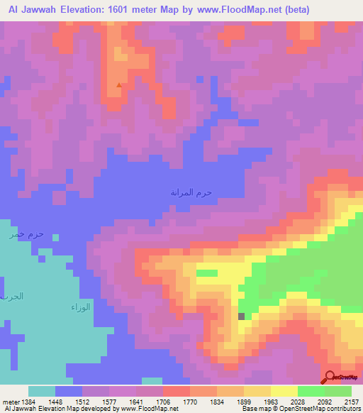 Al Jawwah,Yemen Elevation Map