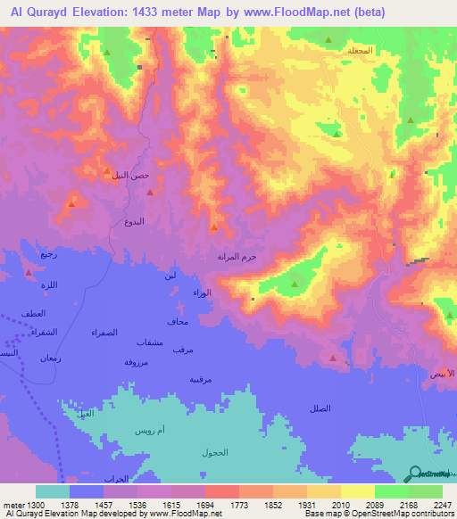Al Qurayd,Yemen Elevation Map