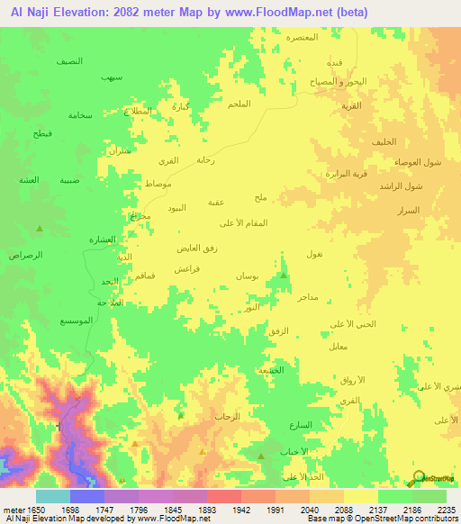 Al Naji,Yemen Elevation Map