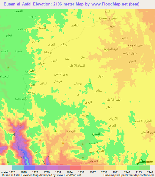 Busan al Asfal,Yemen Elevation Map
