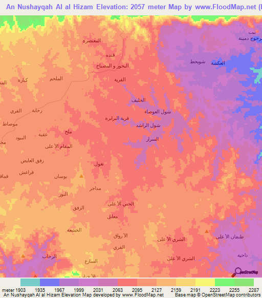An Nushayqah Al al Hizam,Yemen Elevation Map