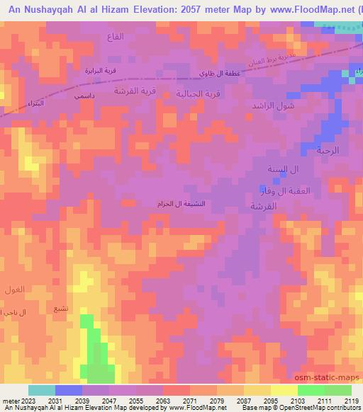 An Nushayqah Al al Hizam,Yemen Elevation Map