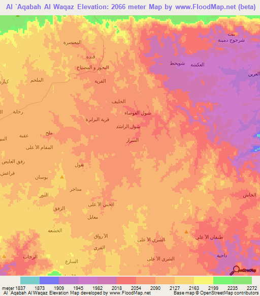 Al `Aqabah Al Waqaz,Yemen Elevation Map