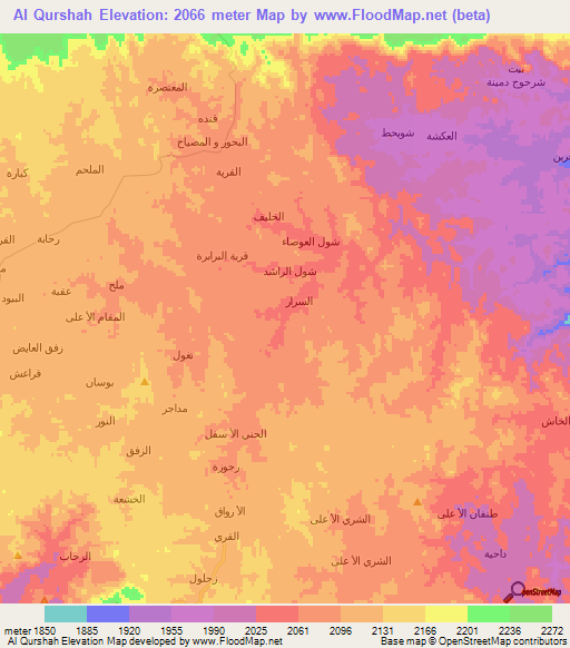 Al Qurshah,Yemen Elevation Map