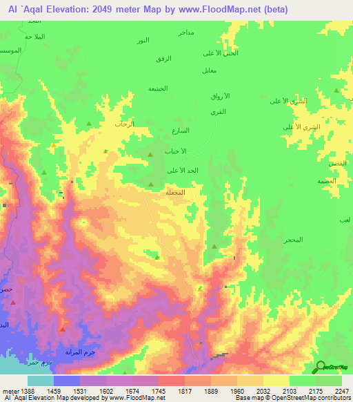 Al `Aqal,Yemen Elevation Map