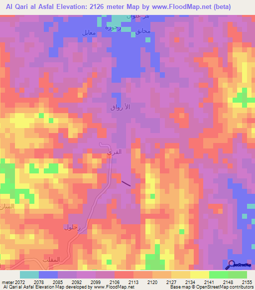 Al Qari al Asfal,Yemen Elevation Map