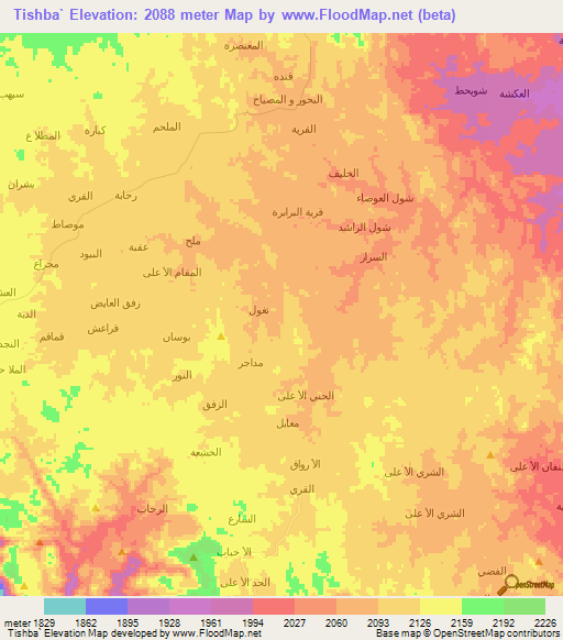 Tishba`,Yemen Elevation Map