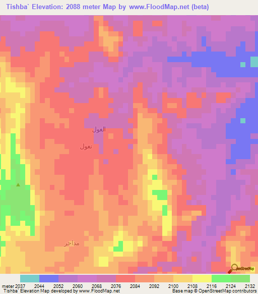 Tishba`,Yemen Elevation Map