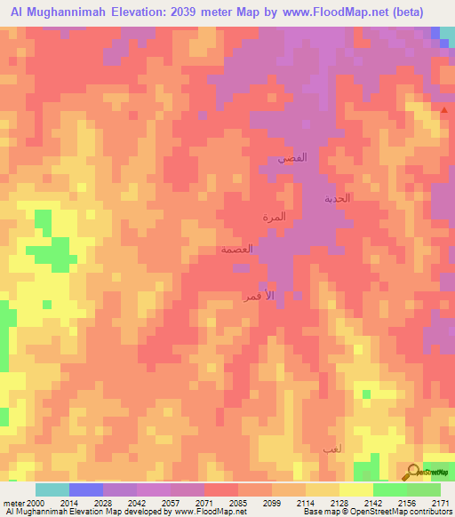 Al Mughannimah,Yemen Elevation Map