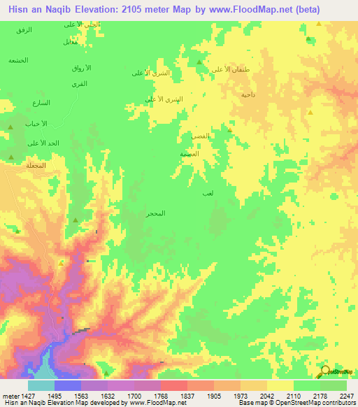 Hisn an Naqib,Yemen Elevation Map