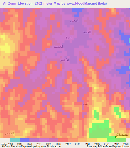 Al Qumr,Yemen Elevation Map