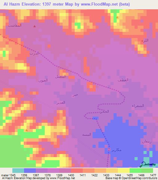 Al Hazm,Yemen Elevation Map