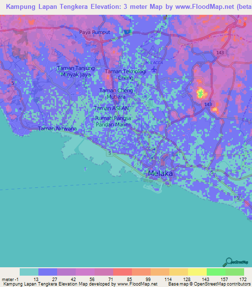 Kampung Lapan Tengkera,Malaysia Elevation Map