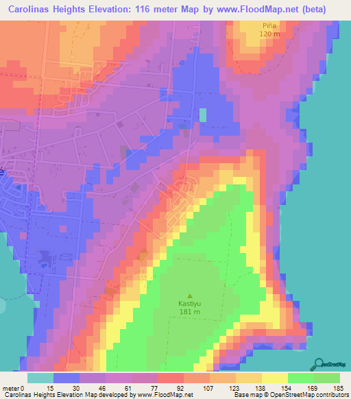 Carolinas Heights,Northern Mariana Islands Elevation Map