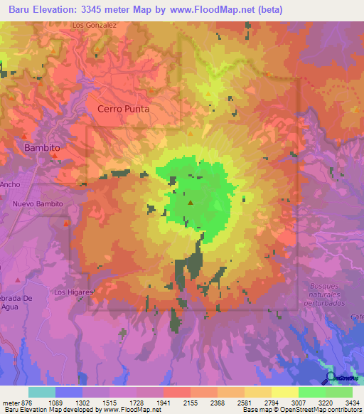 Baru,Panama Elevation Map