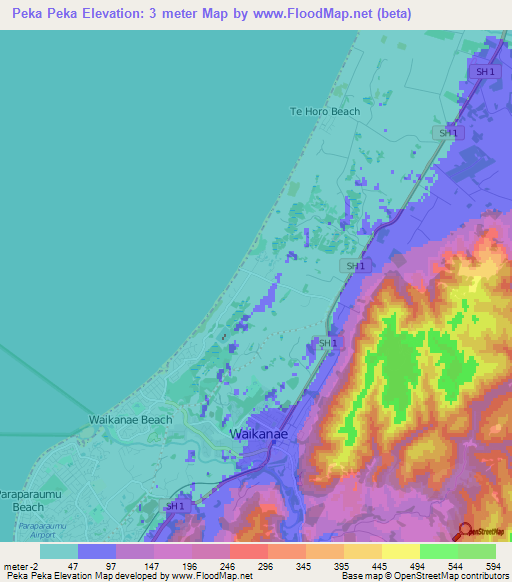 Peka Peka,New Zealand Elevation Map