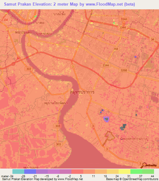 Samut Prakan,Thailand Elevation Map