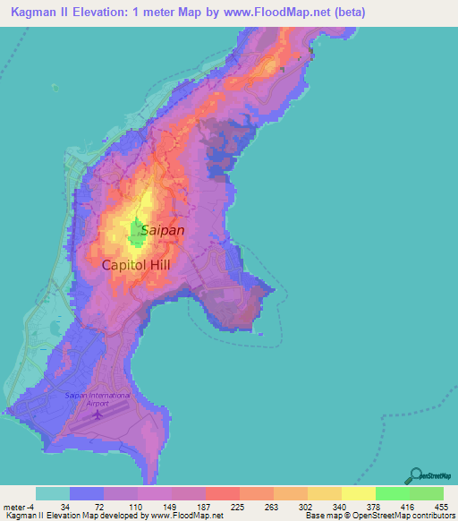 Kagman II,Northern Mariana Islands Elevation Map