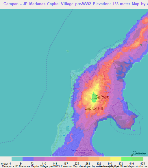 Garapan - JP Marianas Capital Village pre-WW2,Northern Mariana Islands Elevation Map