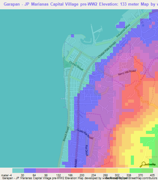 Garapan - JP Marianas Capital Village pre-WW2,Northern Mariana Islands Elevation Map