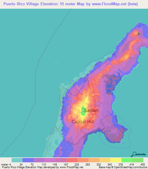 Puerto Rico Village,Northern Mariana Islands Elevation Map