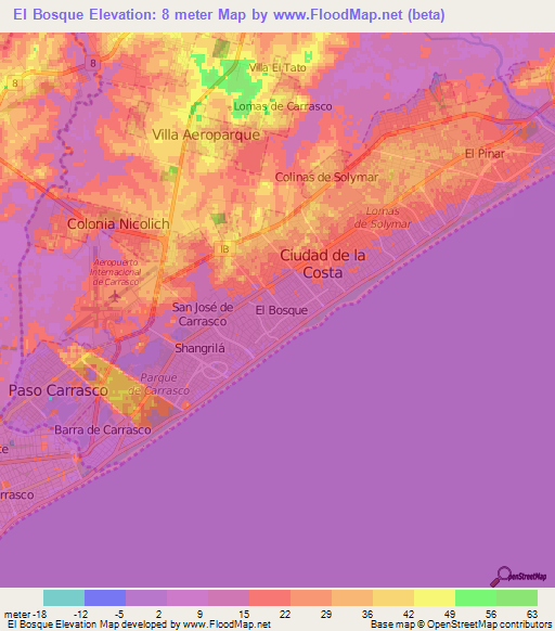 El Bosque,Uruguay Elevation Map