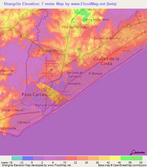 Shangrila,Uruguay Elevation Map