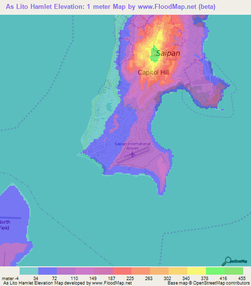As Lito Hamlet,Northern Mariana Islands Elevation Map