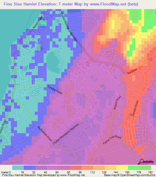 Fina Sisu Hamlet,Northern Mariana Islands Elevation Map