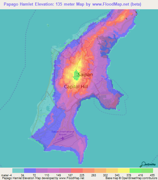 Papago Hamlet,Northern Mariana Islands Elevation Map