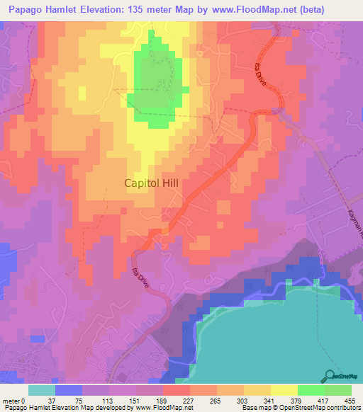 Papago Hamlet,Northern Mariana Islands Elevation Map