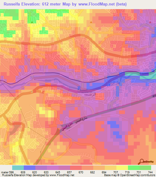 Russeifa,Jordan Elevation Map