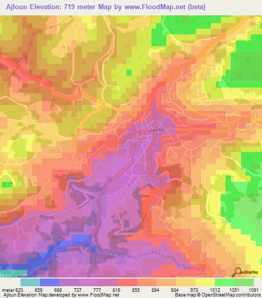 Ajloun,Jordan Elevation Map