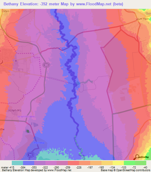 Bethany,Jordan Elevation Map