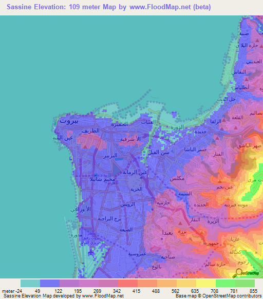 Sassine,Lebanon Elevation Map