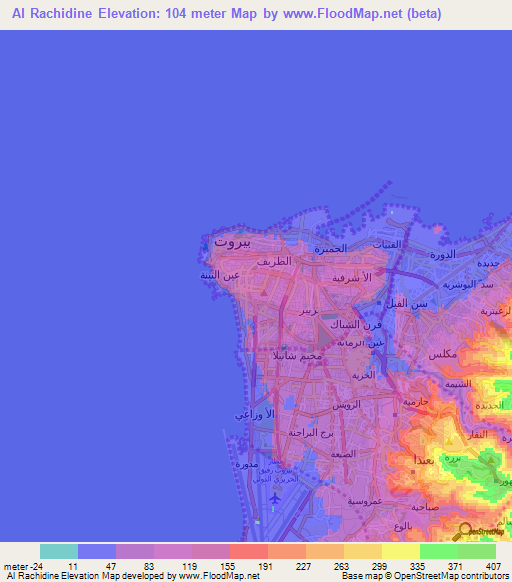 Al Rachidine,Lebanon Elevation Map