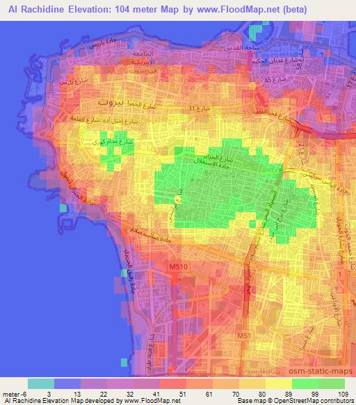 Al Rachidine,Lebanon Elevation Map