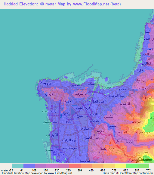 Haddad,Lebanon Elevation Map