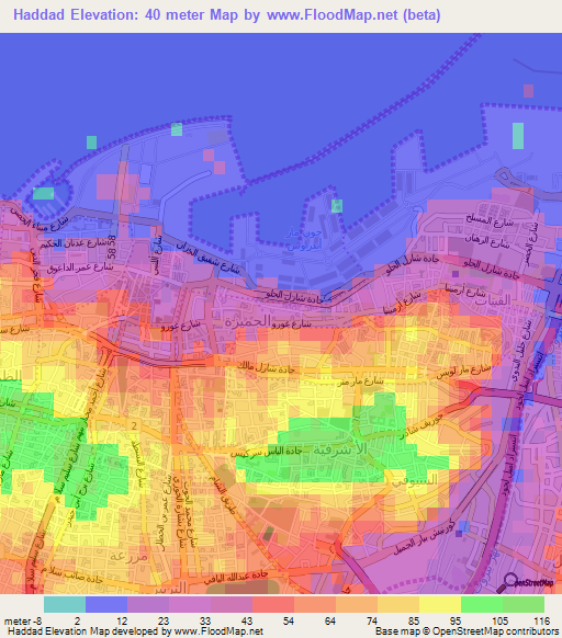 Haddad,Lebanon Elevation Map