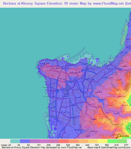 Bechara el-Khoury Square,Lebanon Elevation Map
