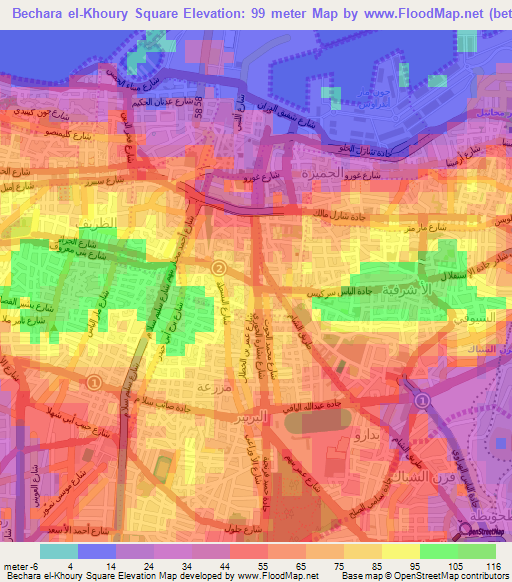 Bechara el-Khoury Square,Lebanon Elevation Map