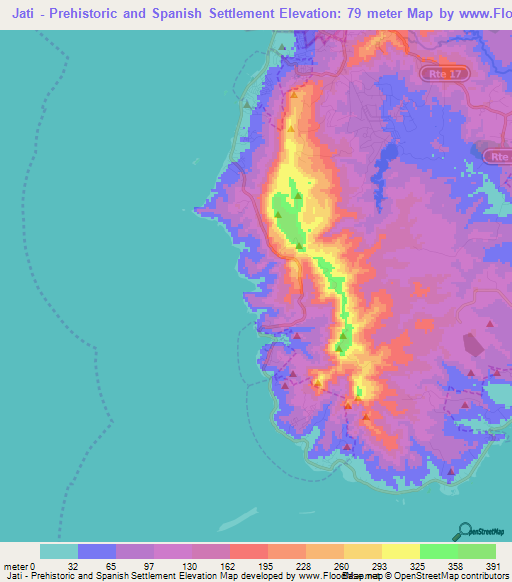 Jati - Prehistoric and Spanish Settlement,Guam Elevation Map