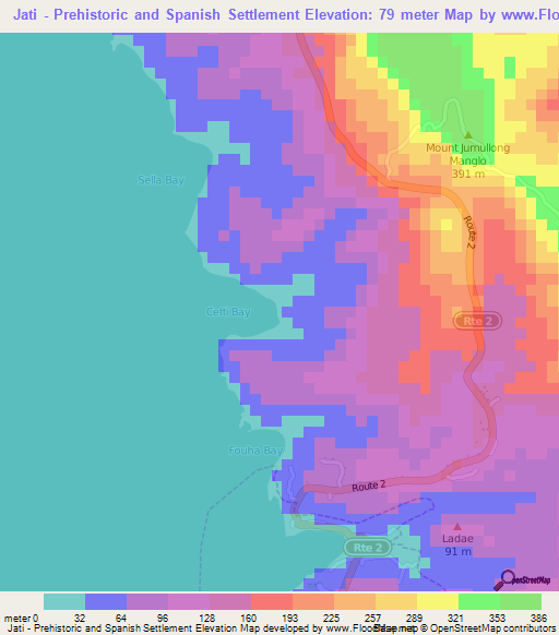 Jati - Prehistoric and Spanish Settlement,Guam Elevation Map